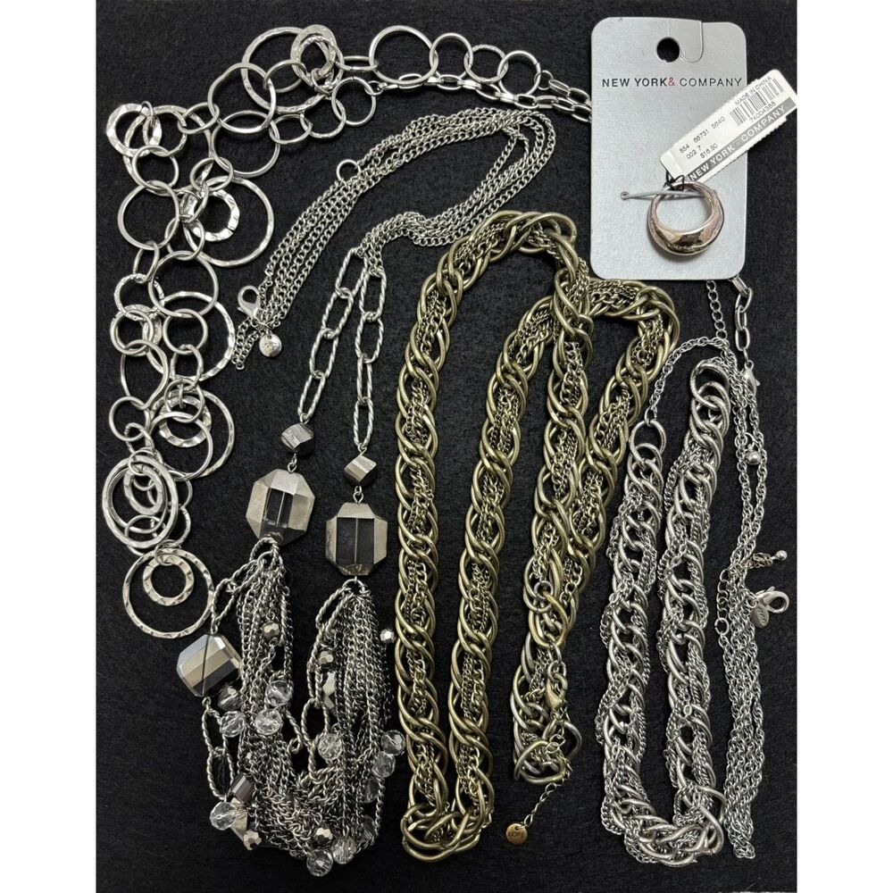 5 pc Silver Tone Mixed Jewelry Lot Loft, America Eagle Outfitters, New York & Co